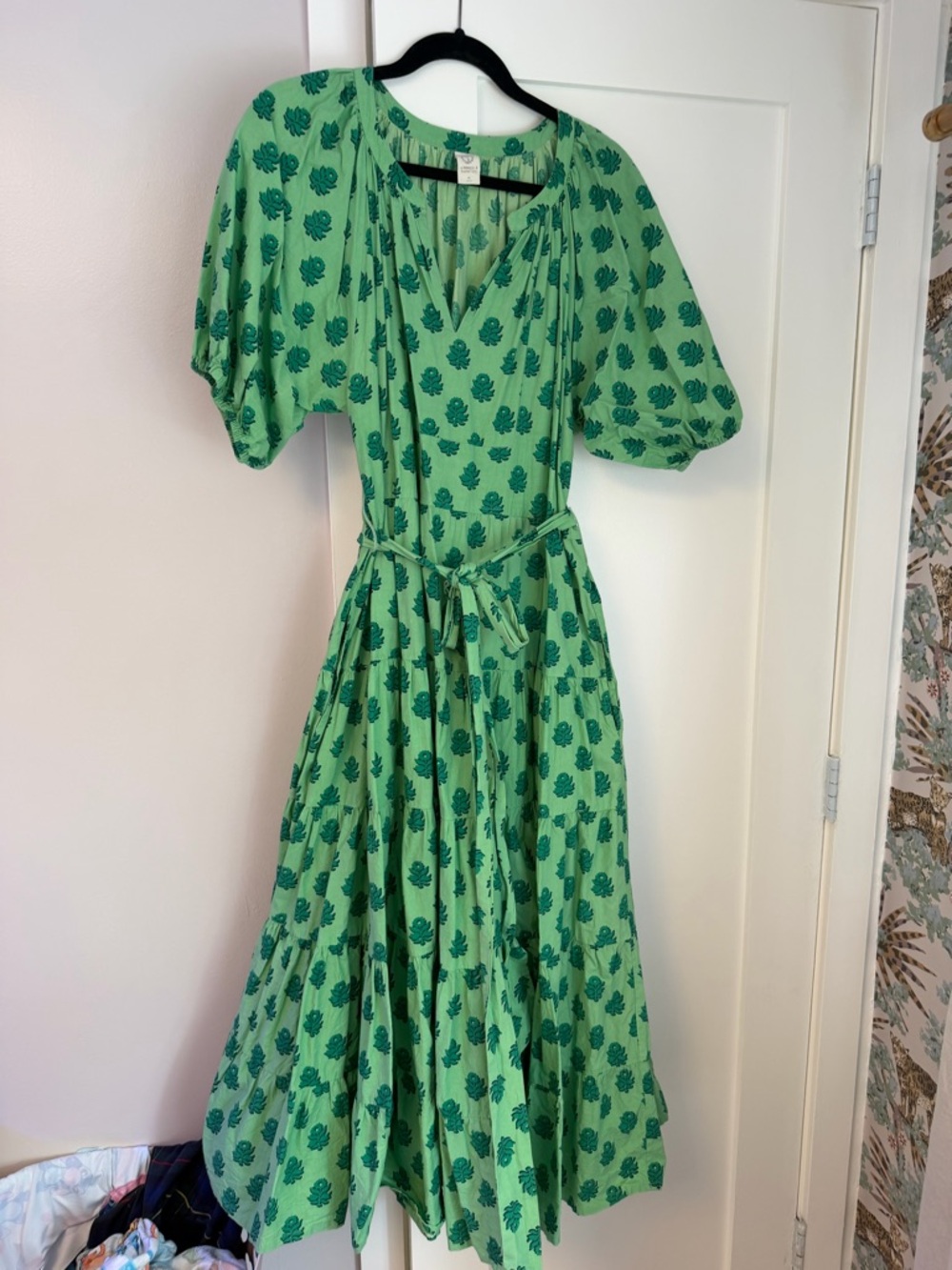 PRINT FRESH Green Floral Midi Dress with Belt